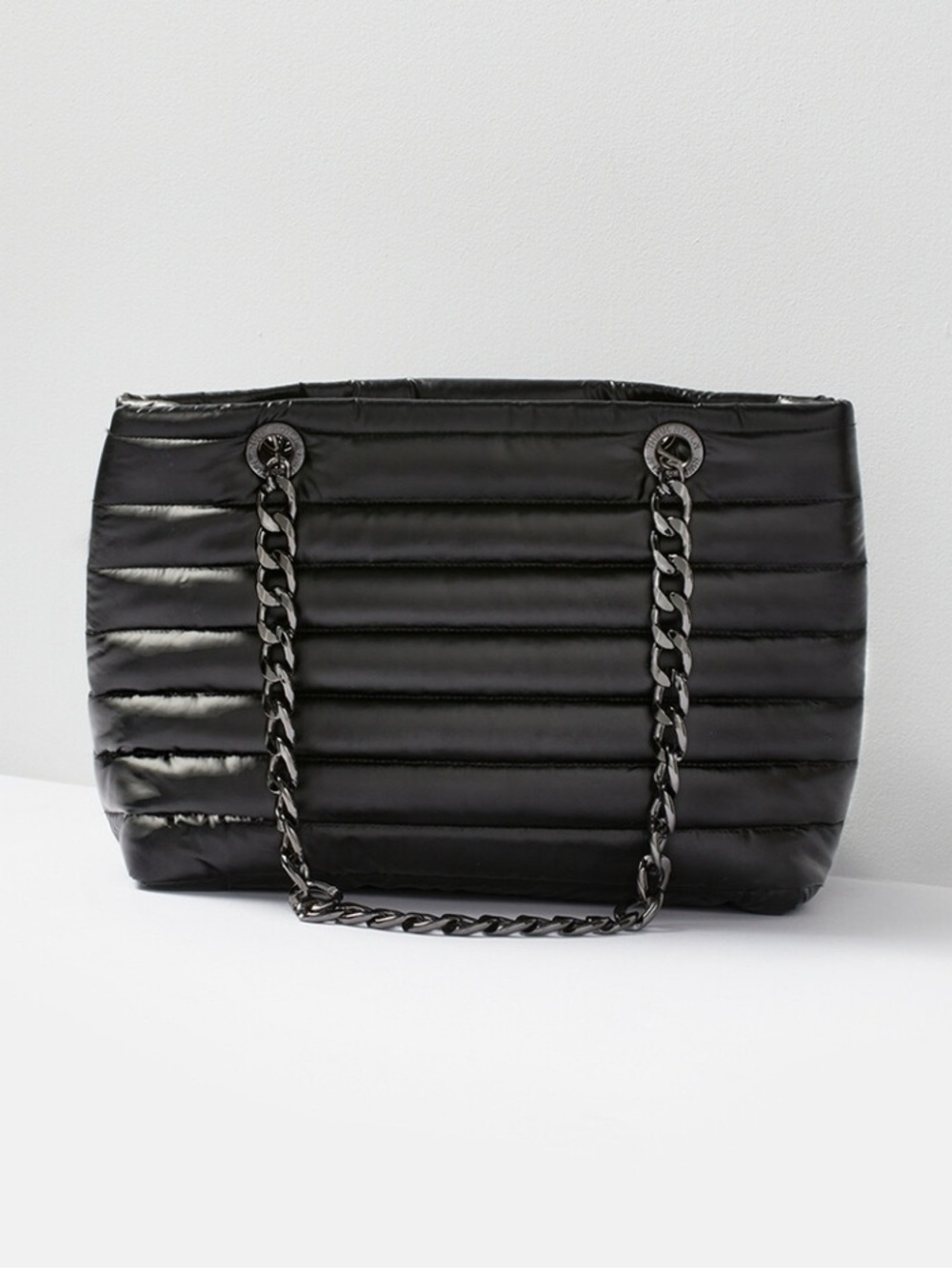 Think Royln Black Quilted Chain-Handle Tote Bag